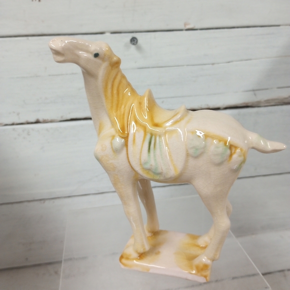 Vintage Chinese Tang Dynasty Style Sancai Crackle Glazed Pottery War Horse Figur - Picture 1 of 8